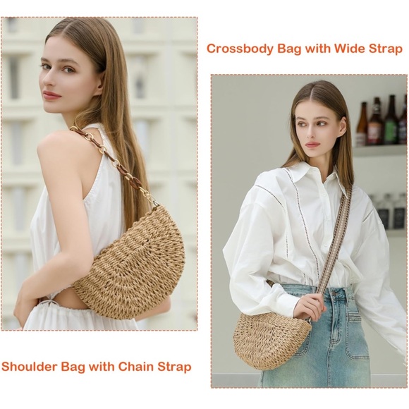 Herald Semicircle Handmade Straw Crossbody Bag - Picture 4 of 7